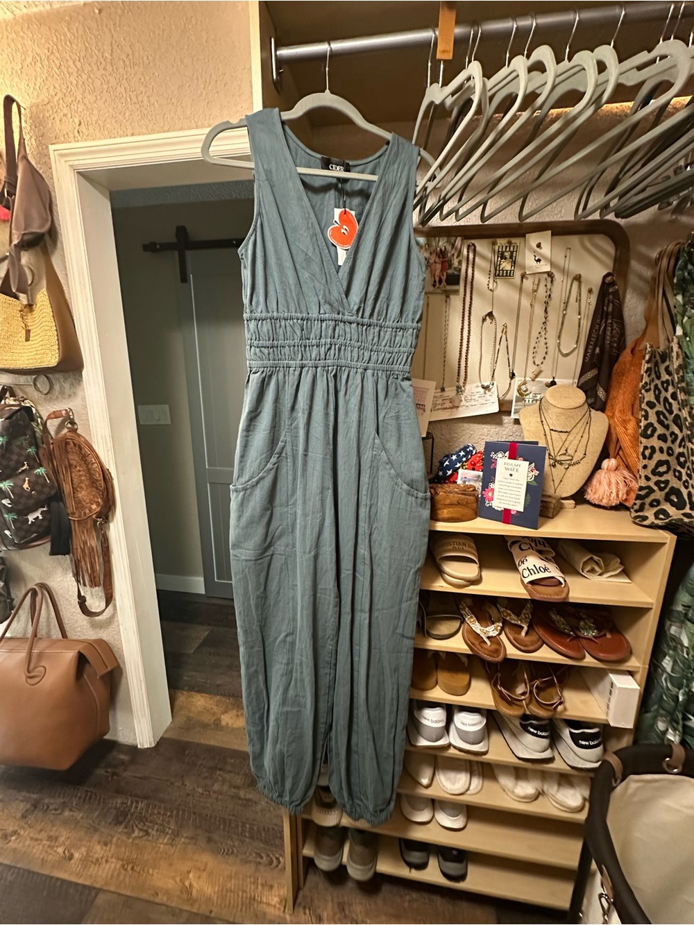 Cider V-Neck Jumpsuit in Dusty Blue